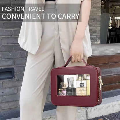 Clear Makeup Bag for Women Waterproof Travel Makeup Case Portable Cosmetic Case Toiletry Bag Car Organizer with Zipper (X/Burgundy, L)