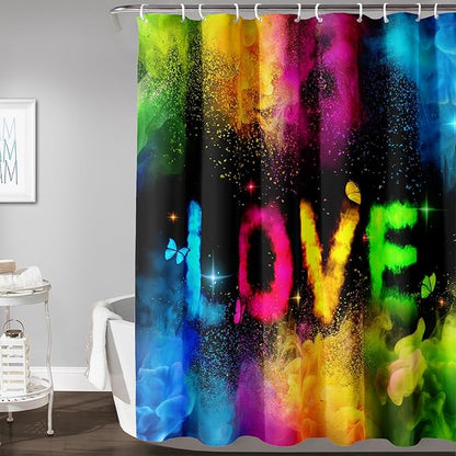 AILONEN Girls Shower Curtain for Bathroom, Rainbow Smoky Love Printed Bathroom Curtain Decor,Women Colorful Bath Curtain Polyester Waterproof Bathroom Curtain with 12 Hooks(72" W*84" H)
