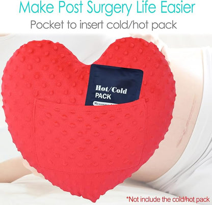 Heart Surgery Pillow for Open Heart Surgery After Bypass Coughing with Pocket Comfort Cushion Recovery Gifts Women Men Patients Minky Dot Red