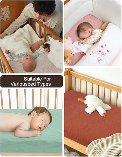 Pink Muslin Pack and Play Sheets Fitted Girl, 39"x27" Neutral Portable Mini Crib Sheets or Pack n Play Mattress Pad Cover for Baby Boys (46P-01)