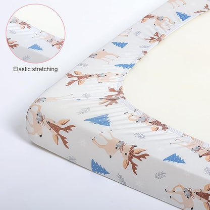 Pack n Play Sheets 2 Piece Mini Crib Sheets Stretch Play Sheets Portable Bed Sheet Soft Fitted Sheet Breathable Elastic Convertible Playard Cover Compatible with Graco Pack n Play Deer Park