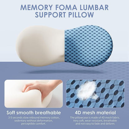 Lumbar Support Pillow, Back Pillow for Low Back Pain Relief, Ergonomic Streamline Car Seat, Office Chair, Recliner and Bed (Blue)