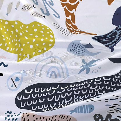 AILONEN Cartoon Dolphin Shower Curtain for Kids 36" W*72" H Inch,Colorful Whales Octopuses Pattern Shower Curtain,Marine Life Theme 12 Pack Hooks Polyester Waterproof Fabric Decor for Bathroom
