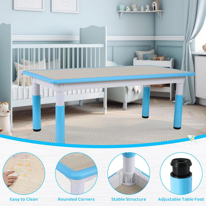 Kids Table and 6 Chairs Set, Height Adjustable Graffiti Desk, Preschool Activity Art Craft Table, for Daycare Classroom Home Boys and Girls Age 3-12 (Blue)