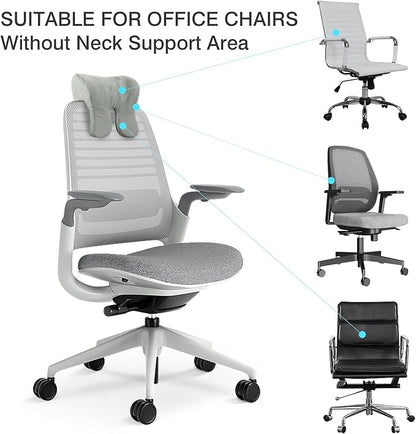 HOMBYS Memory Foam Neck Support for Office Chair, Supportive Headrest Pillow for Neck Pressure Relief Improved Posture for Working Chair, Car, Sofa, Plane and Travel