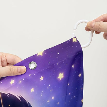 AILONEN Butterfly Shower Curtain for Girls, Fairy Purple Clouds Print Starry Butterfly Bath Curtain,Fantasy Moon Butterfly Decoration Bathroom Waterproof Curtain with 12 Plastic Hooks, 72" W*96" H