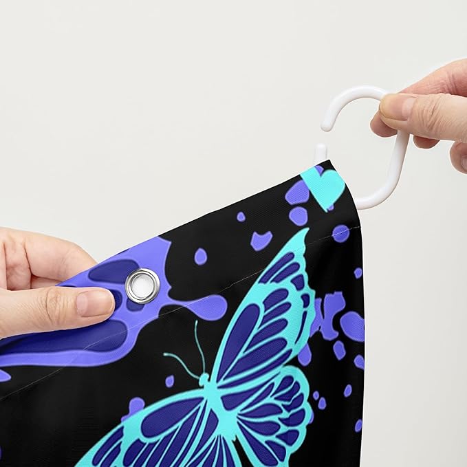 AILONEN Colorful Butterfly Shower Curtain, Butterfly Bath Curtain for Bathroom Decor,Polyester Waterproof with 12 Plastic Hooks 72" W*96" H