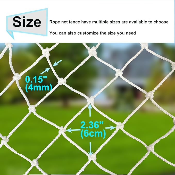 Rope Net Kids Safety Rope Netting Stairs Balcony Fence Safety Net Child Railing Playground Protection Rope Netting Indoor and Outdoor Decor Net White (4mm,2X6m)