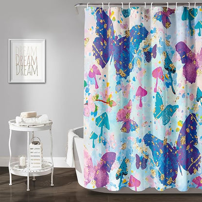 AILONEN Butterfly Shower Curtain for Bathroom, Blue Pink Tie Dye Butterfly Bath Curtain,Women Girls Bathroom Curtain,72" W*96" H Polyester Waterproof with 12 Plastic Hooks