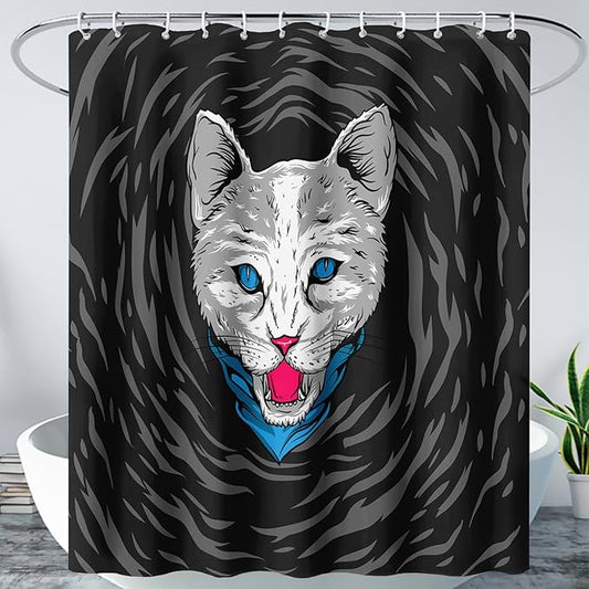 AILONEN Cat Shower Curtain,Cartoon Scream Cat Printed Bath Curtain for Teens,Polyester Waterproof for Bathroom,72" W*96" H with 12 Plastic Hooks