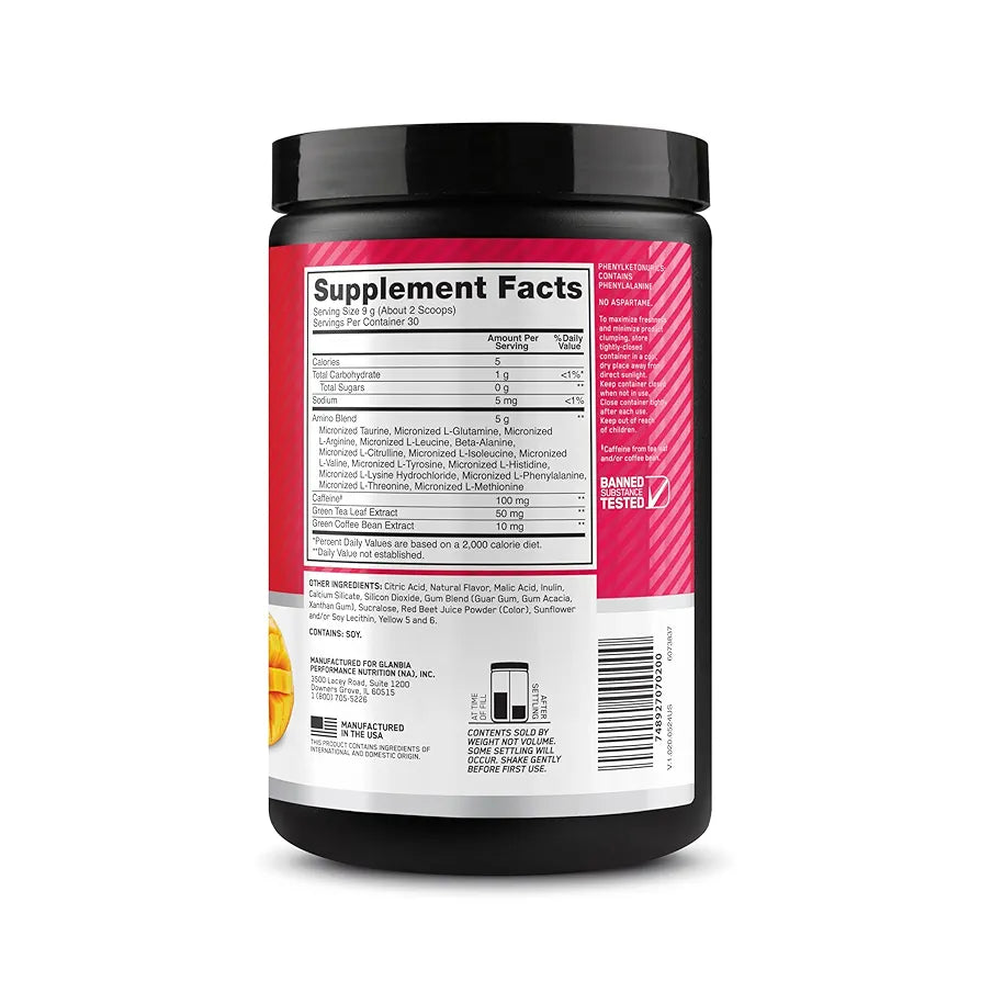 Optimum Nutrition New Flavor Amino Energy - Pre Workout with Green Tea, BCAA, Amino Acids, Keto Friendly, Green Coffee Extract, Energy Powder - Peach Mango Tango, 30 Servings 