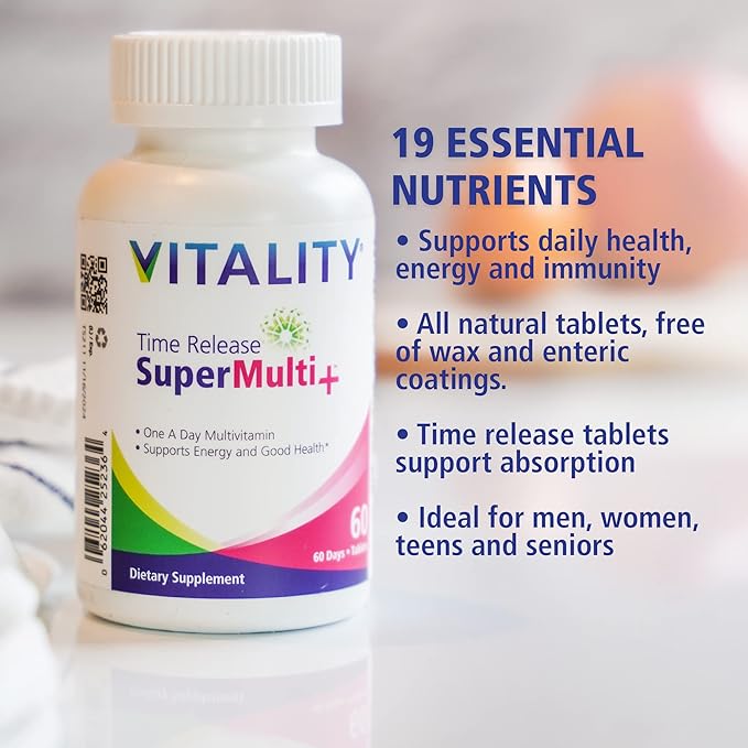 VITALITY Time Release Super Multi+ | Multivitamin | Supports Healthy Hair, Skin and Nails | 60 Tablets