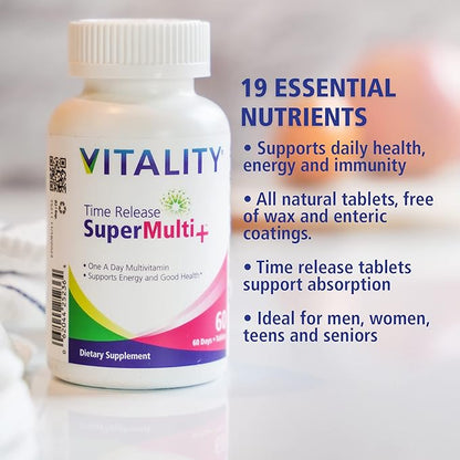 VITALITY Time Release Super Multi+ | Multivitamin | Supports Healthy Hair, Skin and Nails | 60 Tablets