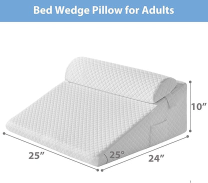 Wedge Pillow, 10” Bed Wedge Pillow for Sleeping, Elevate Incline Pillow for Adults,Memory Foam Wedge with Washable Case, Ideal for Rest & Relax