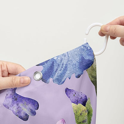 AILONEN Floral Shower Curtain, Pretty Purple Iris Pattern Shower Curtain Set for Girls Boys Teens Kids,Fantasy Vintage Flower Fabric Shower Curtains for Bathroom,48" W*72" H