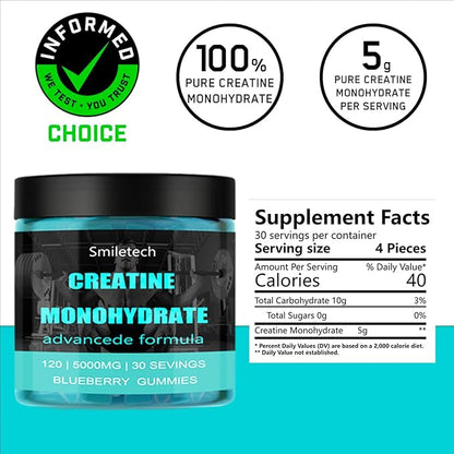 5g of Creatine Monohydrate,Creatine Gummy for Men & Women,Muscle Strength,Energy Boost,Pre-Workout Supplement,120 Gummies