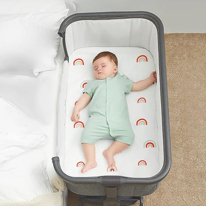 Bedside Sleeper Bassinet Sheets to Fit Mika Micky, Baby Delight, Dream On Me, AMKE, Milliard, MiClassic Bassinet, 2 Pack Soft Breathable Rainbow Rectangle Bassinet Sheet(34"x 21"x 5") for Boys Girls