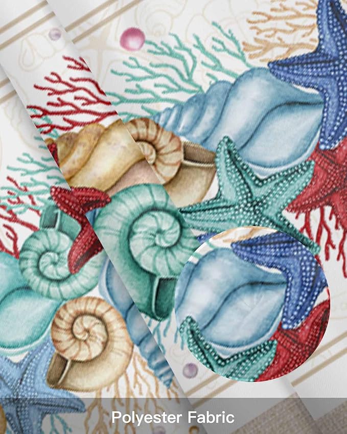 Coastal Beach Kitchen Curtains Valances for Windows Nautical Ocean Seashell Coral Starfish Rod Pocket Window Treatment for Kitchen /Living Room/Bedroom/ Bathroom, 60" X 18", Brown Aqua Summer