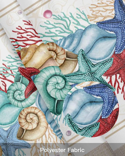 Coastal Beach Kitchen Curtains Valances for Windows Nautical Ocean Seashell Coral Starfish Rod Pocket Window Treatment for Kitchen /Living Room/Bedroom/ Bathroom, 60" X 18", Brown Aqua Summer
