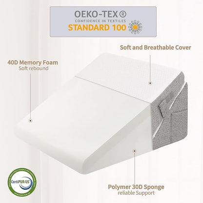 Wedge Pillow for Sleeping, 4PCS Bed Pillow for Side Sleeping, L29 x H22 Body Pillow with Memory Foam, Pocket Included