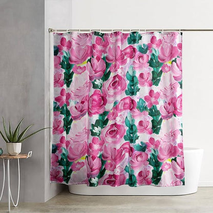 AILONEN Rose Shower Curtain,Large Group of Roses Waterproof Fabric Shower Curtain Set for Girls Kids Teens, 72" W*72" H Oil Painting Rose Theme Bathroom Decor