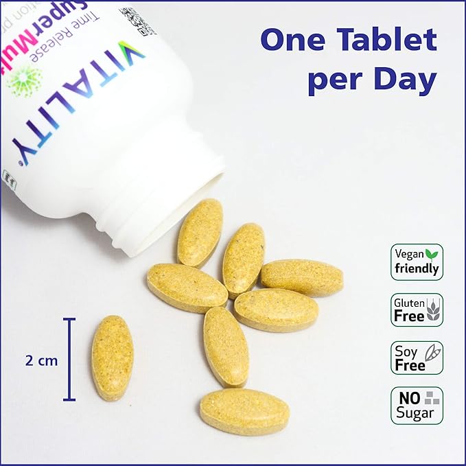 VITALITY Time Release Super Multi+ | Multivitamin | Supports Healthy Hair, Skin and Nails | 60 Tablets