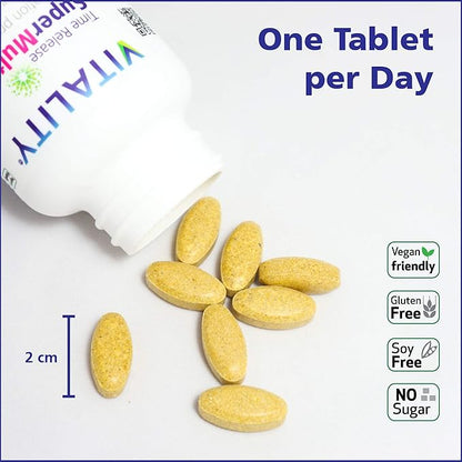 VITALITY Time Release Super Multi+ | Multivitamin | Supports Healthy Hair, Skin and Nails | 60 Tablets