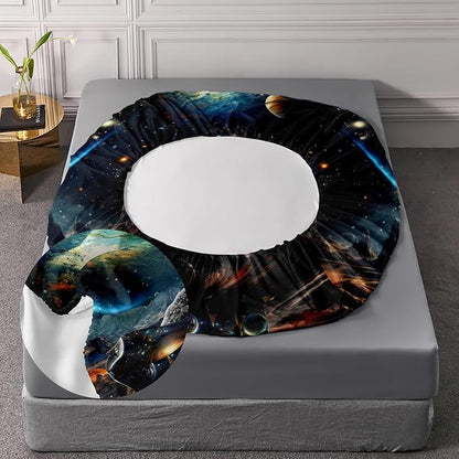 AILONEN Panther Fitted Sheet Set Full Size, Galaxy Starry Planet Volcano Boys Black Bear Bed Sheet Set,3 Pieces Printed Fitted Sheet with 2 Pillowcases