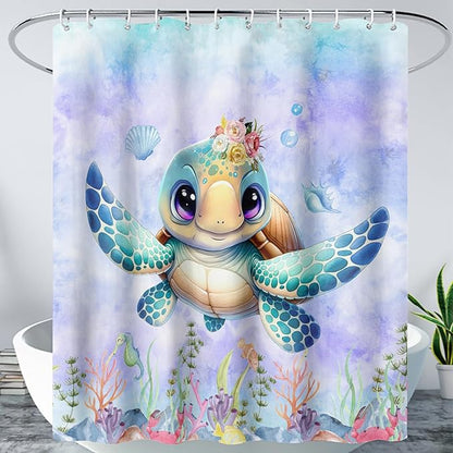 AILONEN Sea Turtle Shower Curtain for Kids Boys Girls,Cute Turtle Kids Bath Curtain Ocean Animal Tie Dye Shower Curtain 72" W*96" H Women Bathroom Curtain Polyester Waterproof Curtain with 12 Hooks