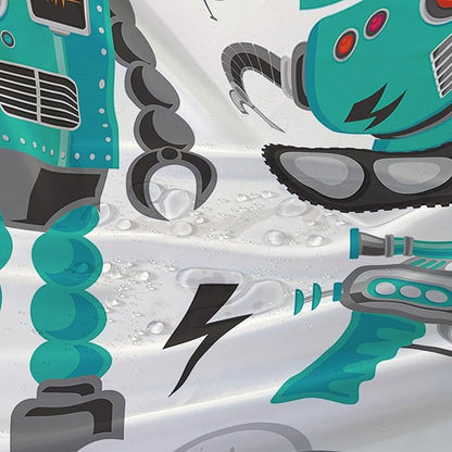 AILONEN Robot Shower Curtain,Cartoon Green Tank Robot Bathroom Decors, 48" W*72" H Logistic Robots Waterproof Shower Curtain for Boys Girls Teens Kids