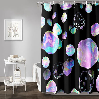 AILONEN Colorful Planet Shower Curtain,Purple Planet Bath Curtain for Bathroom Decor,Polyester Waterproof with 12 Plastic Hooks 72" W*96" H