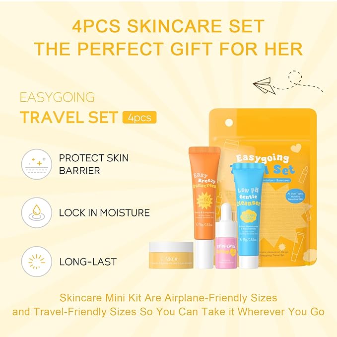 Ceramide Skincare Set丨Travel Friendly Face Routine Set for Women/Girls丨Beauty Christmas Gift Sets Skin Care Set Gifts for Women and Teenage Girls with Cleanser, Serum, Sunscreen, Cream 4Pcs