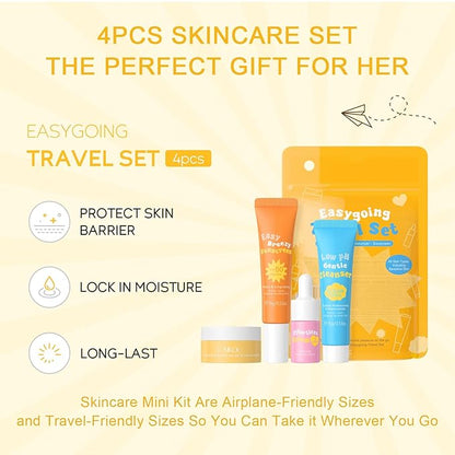 Ceramide Skincare Set丨Travel Friendly Face Routine Set for Women/Girls丨Beauty Christmas Gift Sets Skin Care Set Gifts for Women and Teenage Girls with Cleanser, Serum, Sunscreen, Cream 4Pcs