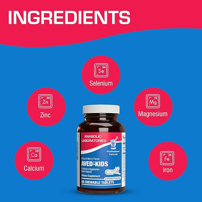 Vitamins for Kids Multivitamin with Iron - 120 Chewable Tiger Tablets with Vitamins A, B-Complex, C, D, E, Iron, Calcium, Magnesium, Zinc, and More - Natural Berry Flavor - AVED Kids