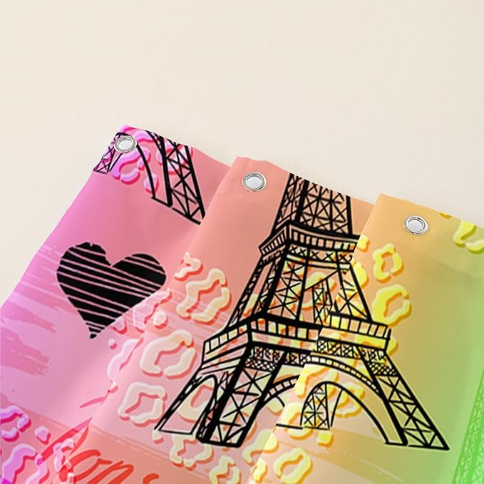 AILONEN Rainbow Shower Curtain for Bathroom, Rainbow Gradient Eiffel Tower Printed Bath Curtain,Women Girls Kids Minimalist Waterproof Fabric Shower Curtain Set with Hooks 72" W*84" H