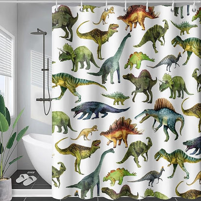 AILONEN Dinosaur Shower Curtain 60" W*72" H for Bathroom,Cartoon Dinosaur Bathroom Shower,Tropical Jungle Dinosaur Kids Boys Bath Curtain Polyester Waterproof Bathroom Curtain with 12 Hooks