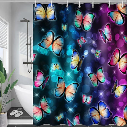 AILONEN Colorful Butterfly Shower Curtains,Gradient Butterfly Bath Curtain for Bathroom Decor,Polyester Waterproof with 12 Plastic Hooks 60" W*72" H