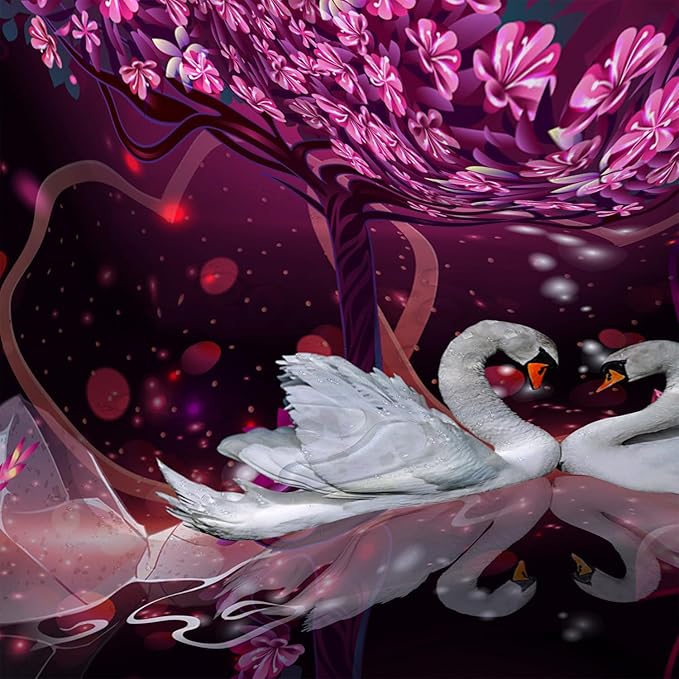 AILONEN Romantic Love Theme Shower Curtain for Girls Pink Love Tree Floral Valentine Bathroom Decor,Swan Couple Lover Bath Curtain 72" W*84" H Polyester Waterproof Bathroom Curtain with Hooks