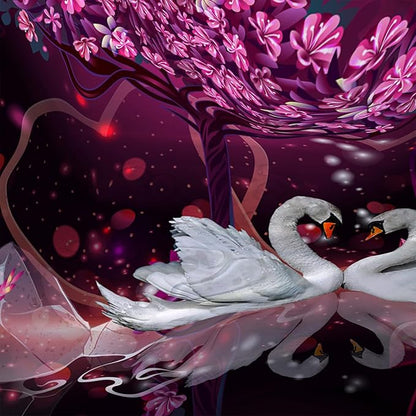 AILONEN Romantic Love Theme Shower Curtain for Girls Pink Love Tree Floral Valentine Bathroom Decor,Swan Couple Lover Bath Curtain 60" W*72" H Polyester Waterproof Bathroom Curtain with Hooks