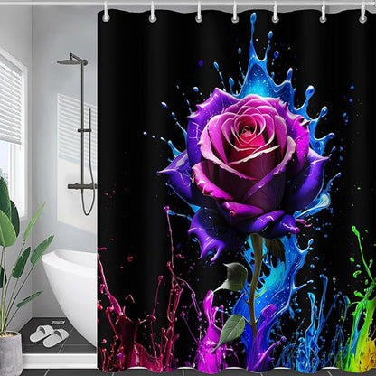 AILONEN Purple Rose Flower Shower Curtain for Bathroom,Splash-Ink Rose Bath Curtain for Kids Girls Women,Romantic Minimalism Curtain Waterproof with 12 Plastic Hooks, 36" W*72" H