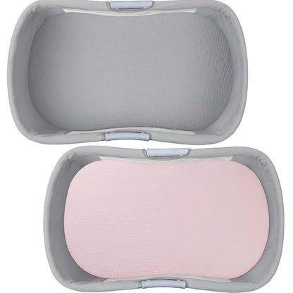Muslin Bassinet Sheet Compatible with Halo Bassinest Swivel Flex Glide Premiere & Luxe Series Sleeper 2 Pack Cotton Stylish Boho Fitted Bassinet Sheets Super Soft for Baby Roman Grey & Pink