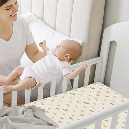 Pack and Play Sheets Fitted, 2-Pack Mini Crib Sheets - Pack N Play Sheets, Organic Fitted Crib Sheet for Pack and Play Mattress, Playard Baby Crib Sheets, Crib Sheets Neutral for Boys (Construction)