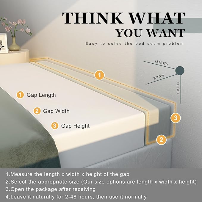 Mattress Extender, Bed Gap/Space Filler, Headboard Pillow Between Headboard and Mattress or Wall, High-Density Foam with Removable Cover（Light Grey-47 * 8 * 12in）