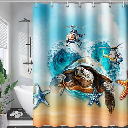 AILONEN Sea Turtle Shower Curtain for Bathroom, Ocean Beach Theme Bathroom Curtain,Tie Dye Animal Bath Curtain 48" W*72" H Polyester Waterproof Bathroom Curtain with 12 Hooks