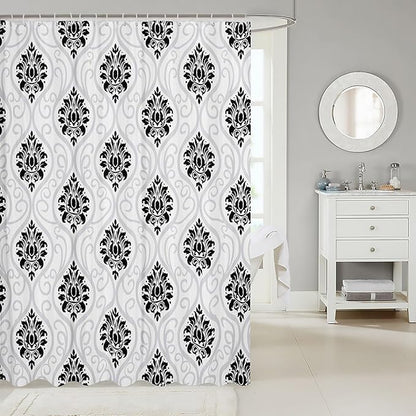 Feelyou Damask Pattern Shower Curtain 72"x78" Kids Vintage Floral Bathroom Shower Curtain Set for Boys Girls Teens Antique Victorian Baroque Bath Curtain Black White Baroque Style Bathroom Accessories