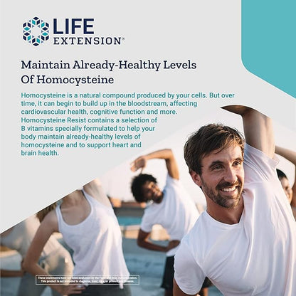 Life Extension Homocysteine Resist - 60 Vegetarian Capsules (Pack of 2) Vitamin B2, B6 & B12 + Folate - Once-Daily, Non-GMO, Gluten-Free