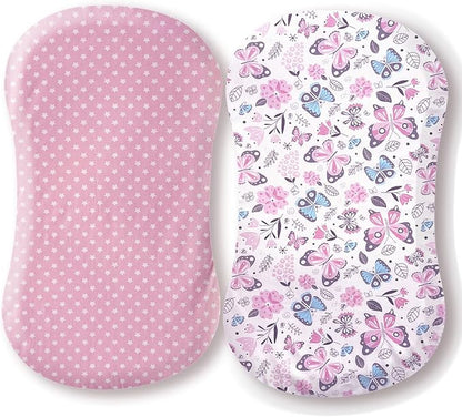 Premium Cotton Butterfly Bassinet Sheets, Fit for Halo Bassinest Swivel Sleeper, 2 Pack Hourglass Bassinet Mattress Sheet Set for Girl, Soft Breathable Safe, Pink Stars Butterfly
