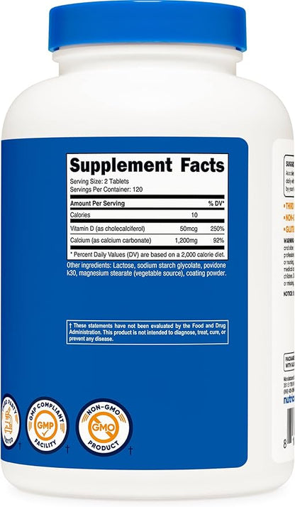 Nutricost Calcium with Vitamin D, 240 Tablets - Calcium (1200mg) Vitamin D (50mcg) Per Serving - Non-GMO, Gluten Free