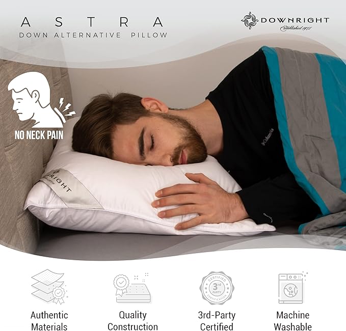 Downright 233 Thread Count 36 oz Astra Down-Like Pillow, 20" x 30", Queen 20 x 30