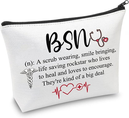 CMNIM BSN Gifts Bachelor of Science in Nursing Graduation Gifts Cosmetic Makeup Bag BSN RN Gifts for Coworkers (BSN Makeup Bag white)